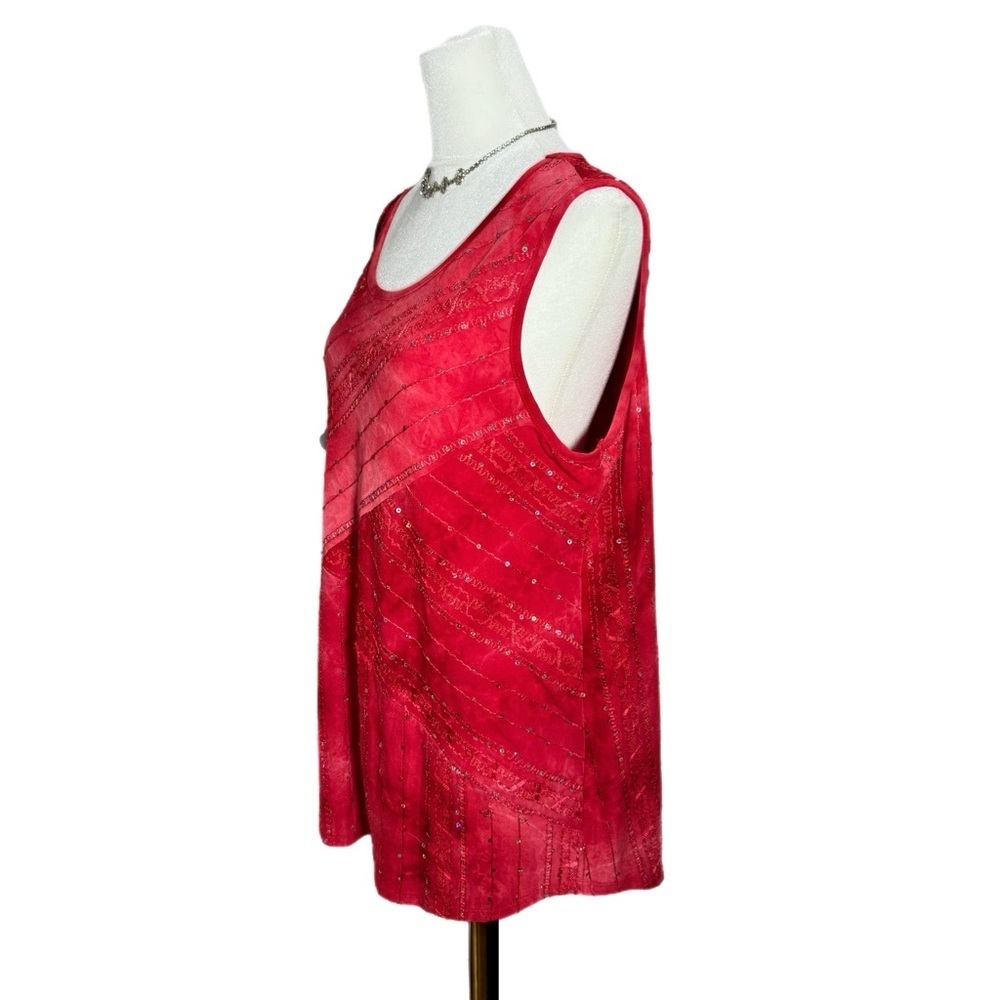 Westport 1962 Woman 1X Red Sleeveless Blouse Sequin Embroidered Tie Dye Plus - Picture 3 of 10